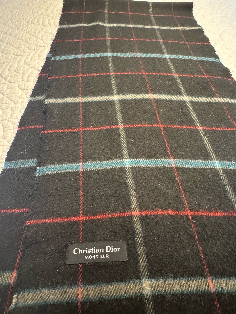 Christian Dior Vintage Black Plaid Monsieur Wool Scarf - Picture 5 of 7